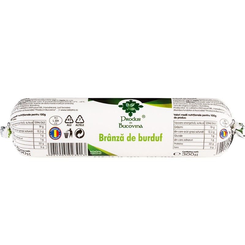 Branza de burduf 300 g, la tub, cu lapte de oaie, Cod 00001546