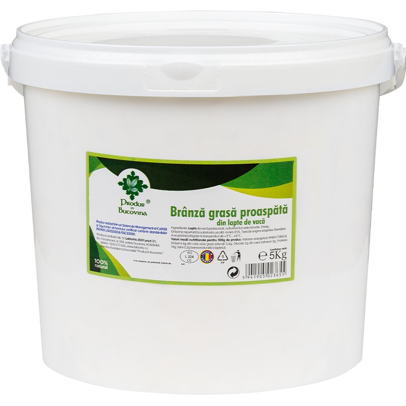 Branza grasa din lapte de vaca, 25%, 5 kg, Cod 00004128