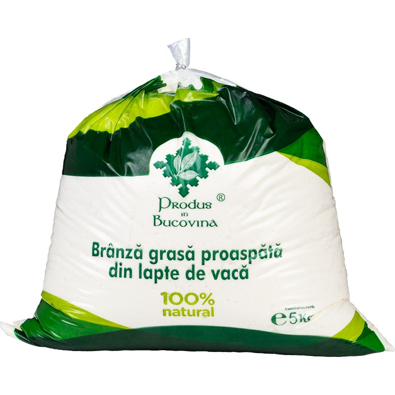 Branza grasa din lapte de vaca, 25%, 5 kg, punga, Cod 00002055