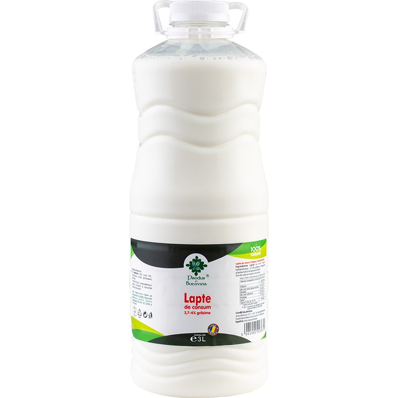 Lapte de consum, 3.7 - 4% grasime, 3 L, integral, pasteurizat, Cod 00003351