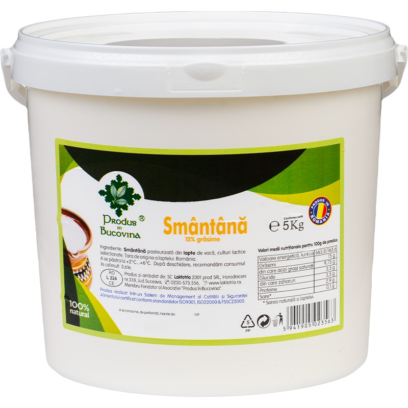 Smantana naturala, 15% grasime, 5 kg