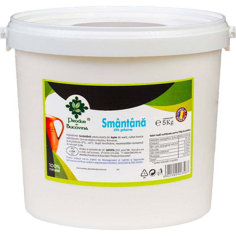 Smantana naturala, 25% grasime, 5 kg