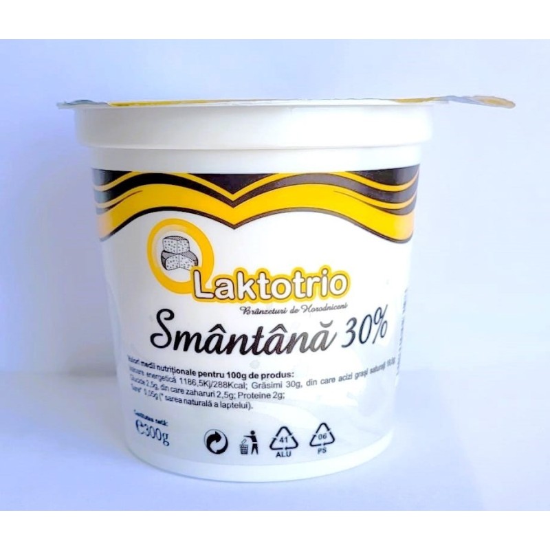 Smantana naturala, 30% grasime, 300 g, din lapte de vaca, pasteurizata, Cod 00004366