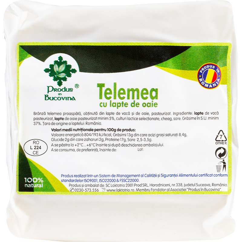 Telemea cu lapte de oaie, 1 kg, proaspata, 37% grasime,Cod 00003435