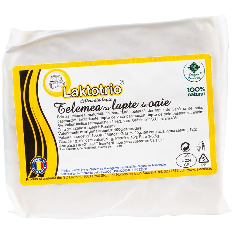 Telemea cu lapte de oaie, 400 g, proaspata, 37% grasime, Cod 00003010