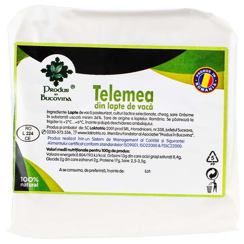 Telemea din lapte de vaca, 1 kg, proaspata, 36% grasime, Cod 00003325