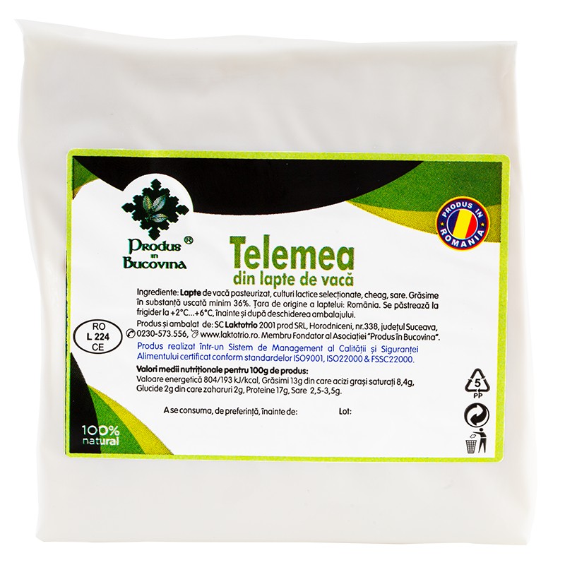 Telemea din lapte de vaca, 400 g, proaspata, 36% grasime, Cod 00003007