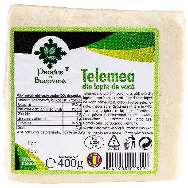 Telemea maturata din lapte de vaca, 400 g, 44% grasime, Cod 00003143